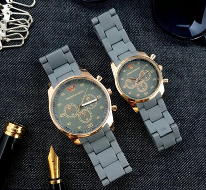 2 Pcs Unisex Stainless Steel Chronograph Couple Watches